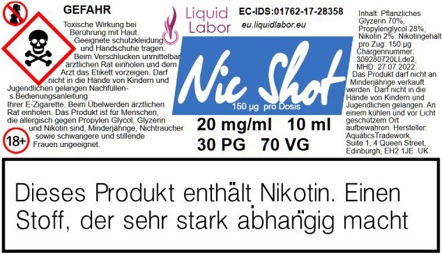 Nic-Shot 20 mg 30PG 70VG 10x10ml